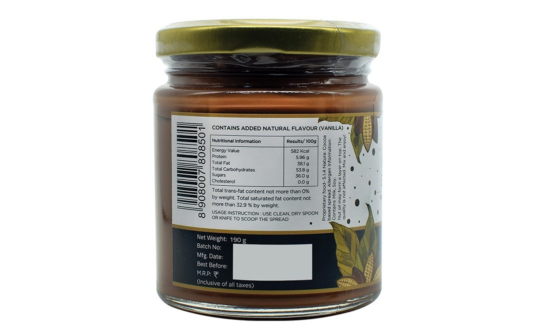 Liso Cocoa Spread, with Belgian Cocoa Powder   Glass Jar  190 grams